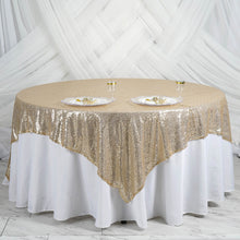 90 Inch x 90 Inch Champagne Premium Sequin Square Sparkly Table Overlay