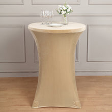 Champagne Spandex Fit Cocktail Tablecloth in Premium Smooth Velvet Material with Foot Pockets 