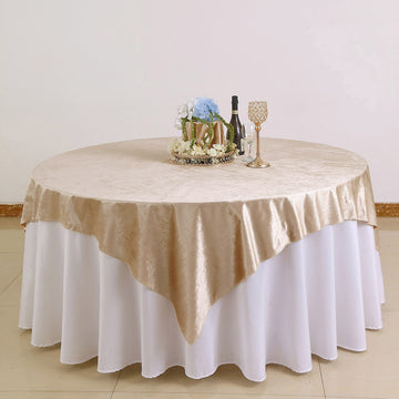 Champagne Premium Soft Velvet Table Overlay, Square Tablecloth Topper 72"x72"