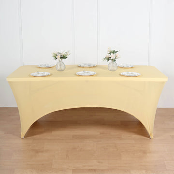 Elevate Your Event with the Champagne Rectangular Stretch Spandex Tablecloth