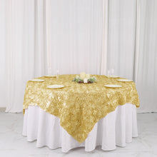 Champagne 3D Rosette Satin Square Table Overlay 72 Inch x 72 Inch