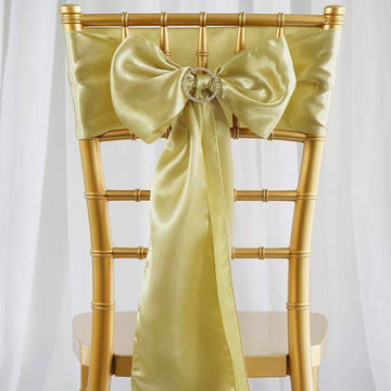 5 Pack Champagne Satin Chair Sashes 6"x106"