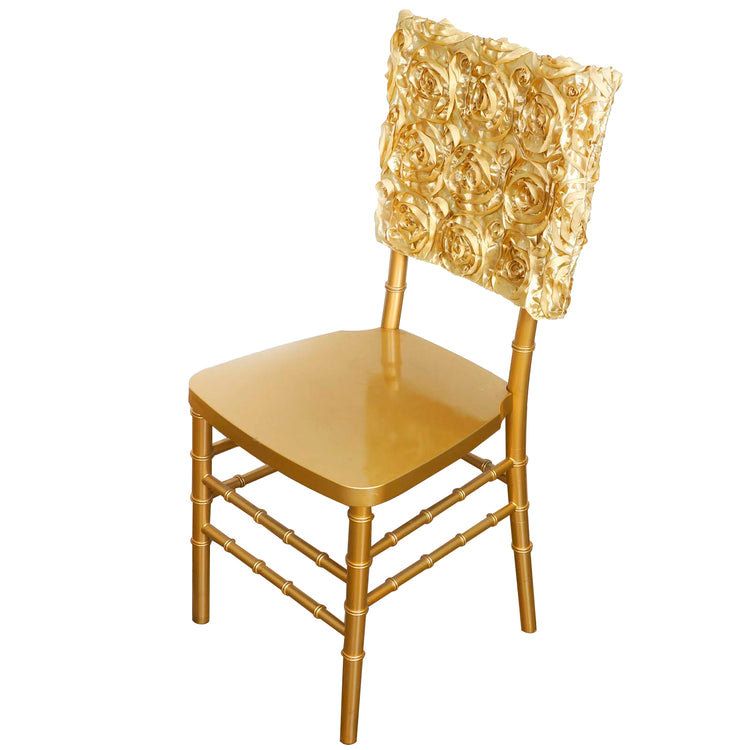 Chiavari 16 Inch Champagne Satin Rosette Chair Caps Back Covers