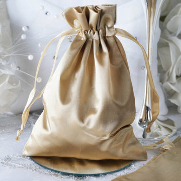 Champagne Satin Wedding Party Favor Bags - Add Elegance to Your Special Day