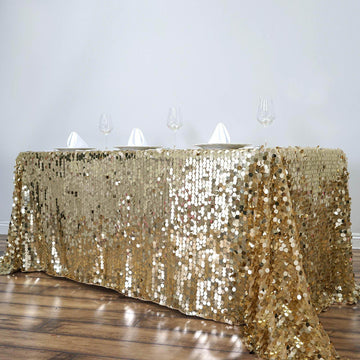 90"x132" Champagne Seamless Big Payette Sequin Rectangle Tablecloth Premium