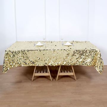 Champagne Seamless Big Payette Sequin Rectangle Tablecloth 60"x102"