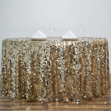 Champagne Seamless Big Payette Sequin Round Tablecloth Premium Collection 120"