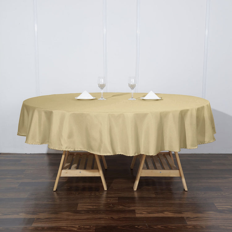 Champagne Round Polyester Tablecloth for 90 Inch