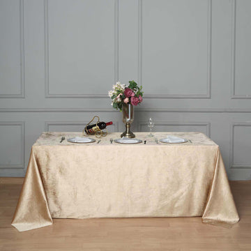 90"x132" Champagne Seamless Premium Velvet Rectangle Tablecloth, Reusable Linen