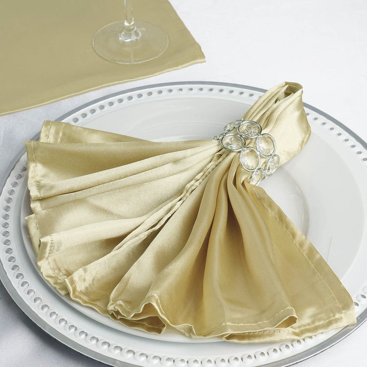 5 Pack | Champagne Seamless Satin Cloth Dinner Napkins, Wrinkle Resistant
