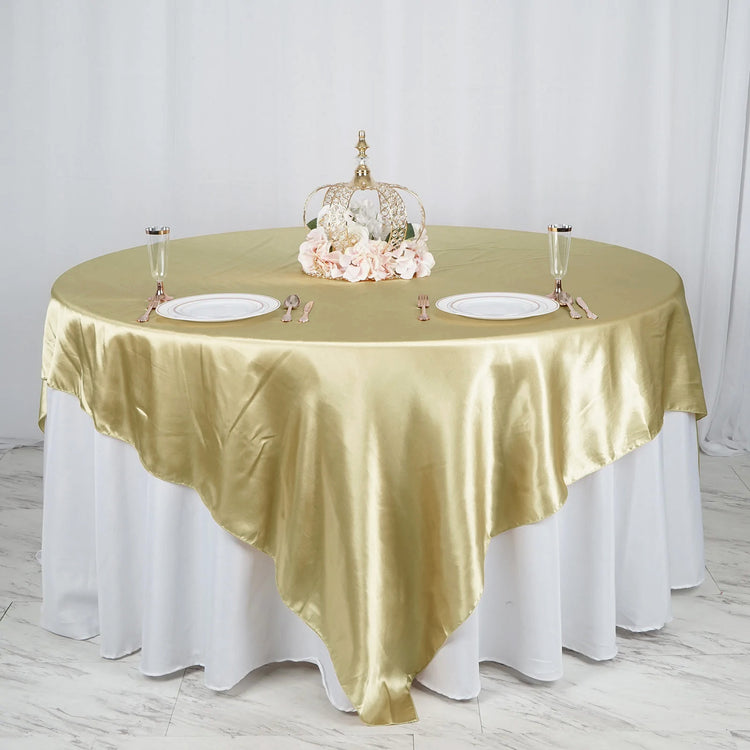 90 Inch x 90 Inch Champagne Seamless Satin Square Tablecloth Overlay
