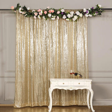 8ftx8ft Champagne Sequin Photo Backdrop Curtain Panel, Event Background Drape