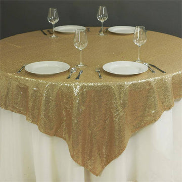 Champagne Sequin Sparkly Square Table Overlay 72"x72"