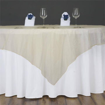 60"x60" Champagne Sheer Organza Square Table Overlay