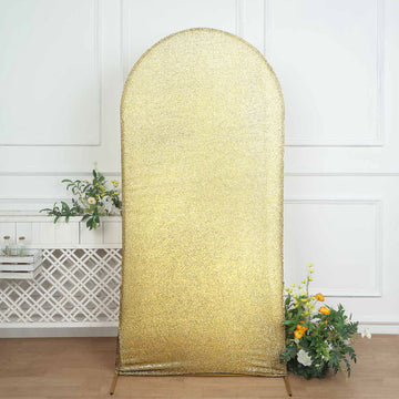 Champagne Shimmer Tinsel Spandex Wedding Arch Cover For Fitted Round Top Chiara Backdrop Stand 7ft