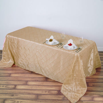 90" x 132" Champagne Taffeta Pintuck Seamless Rectangular Tablecloth