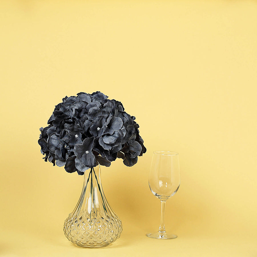 Artificial Satin Hydrangeas With 10 Charcoal Gray Flower Head And Stems