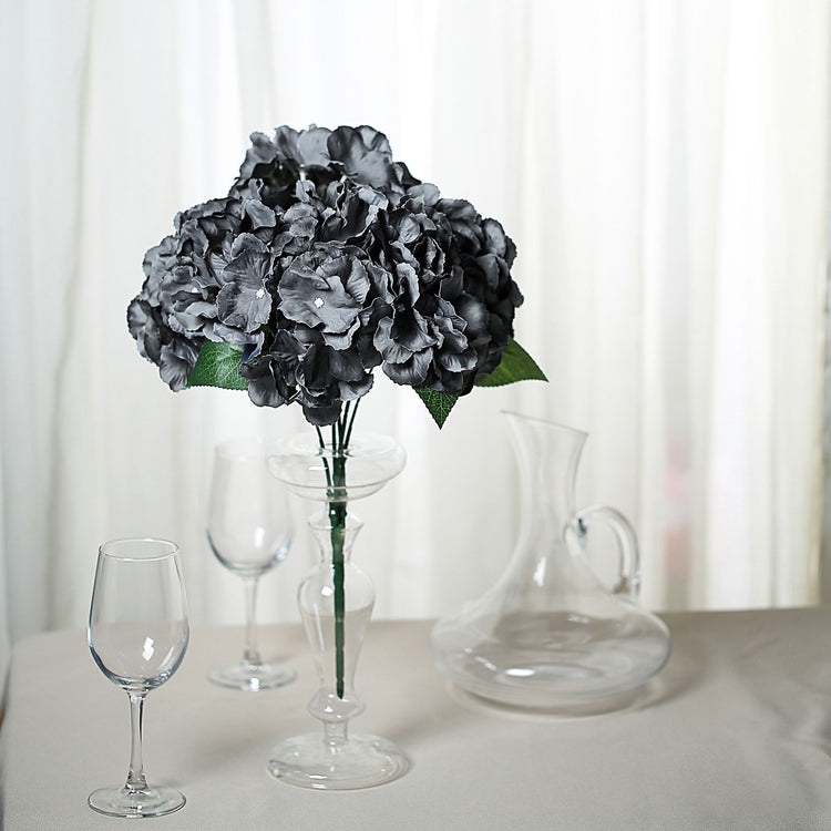 Artificial Charcoal Gray Silk Hydrangea Flower Bushes Bouquets 5 Bushes