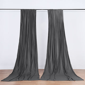 2 Pack Charcoal Gray Scuba Polyester Curtain Panel Inherently Flame Resistant Backdrops Wrinkle Free With Rod Pockets - 10ftx10ft