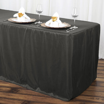 6ft Charcoal Gray Fitted Polyester Rectangular Table Cover