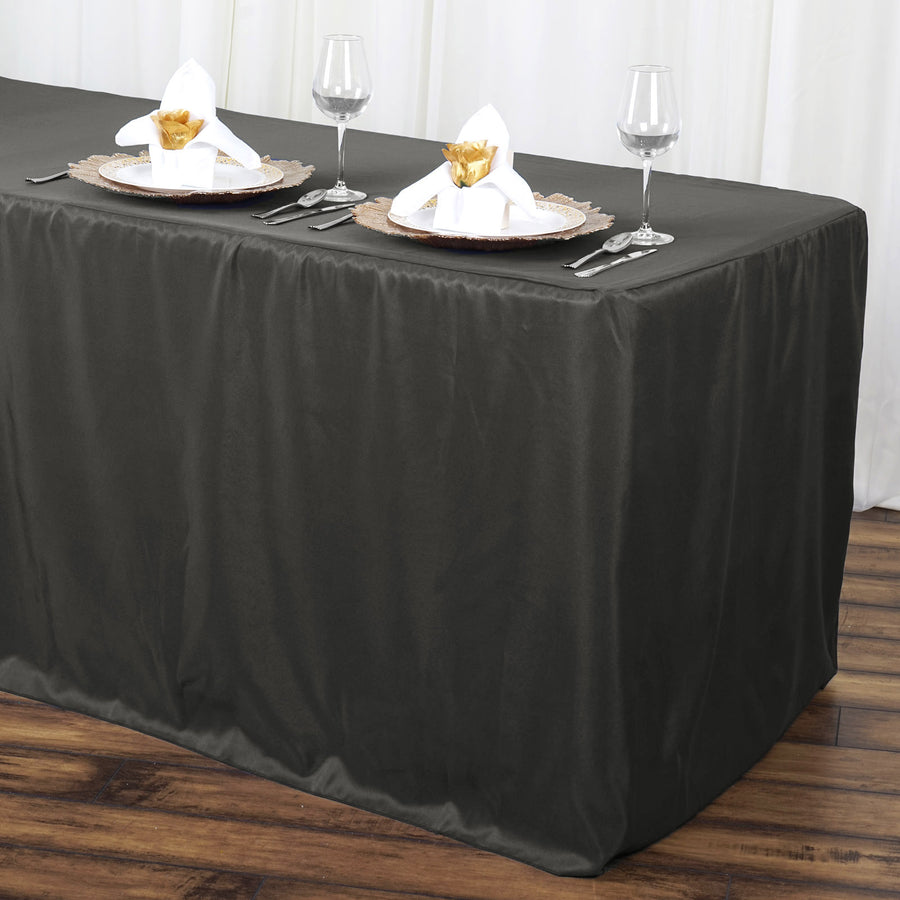 Charcoal Gray Fitted Polyester Table Cover Rectangular Shape 6 Feet
