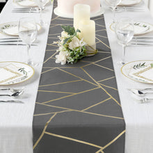 9 Feet Charcoal Gray Table Runner With Gold Foil Geometric Pattern