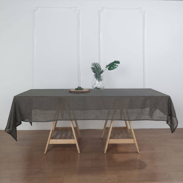 60"x102" Charcoal Gray Seamless Rectangular Tablecloth, Linen Table Cloth With Slubby Textured, Wrinkle Resistant