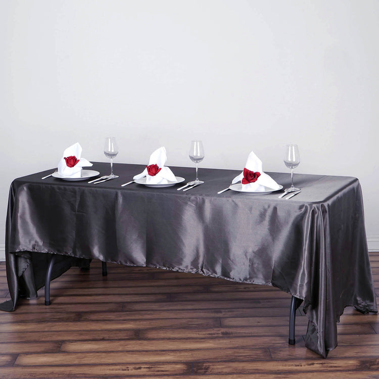 60x126 Charcoal Grey Satin Rectangular Tablecloth