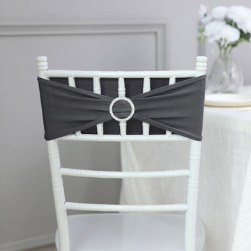 5 Pack Charcoal Gray Spandex Stretch Chair Sashes with Silver Diamond Ring Slide Buckle 5"x14"