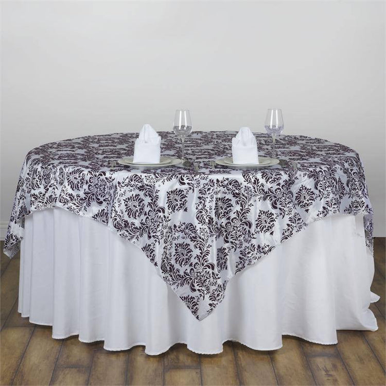 90 Inch x 90 Inch Chocolate Damask Flocking Square Table Overlay