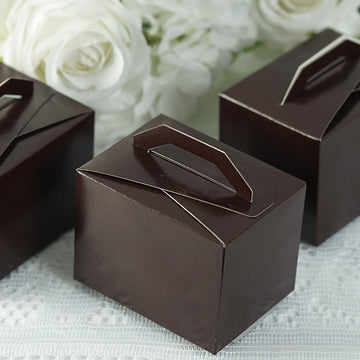 100 Pack | 4"x3"x3" Chocolate Brown Tote Party Favor Candy Gift Boxes