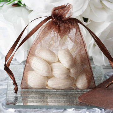 10 Pack Chocolate Organza Drawstring Wedding Party Favor Gift Bags 3"x4"