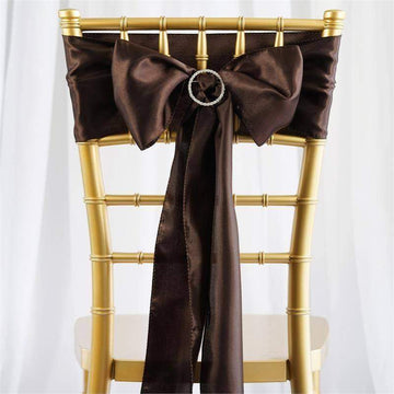 5 Pack Chocolate Satin Chair Sashes 6"x106"