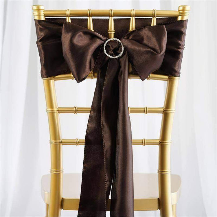 5 pack - 6"x106" Chocolate Satin Chair Sashes
