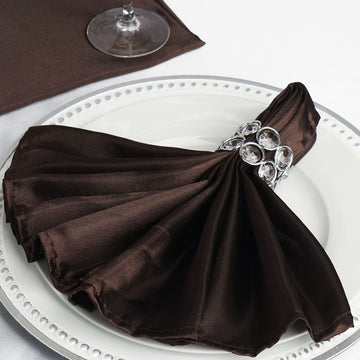 5 Pack | Chocolate Seamless Satin Cloth Dinner Napkins, Wrinkle Resistant | 20"x20"