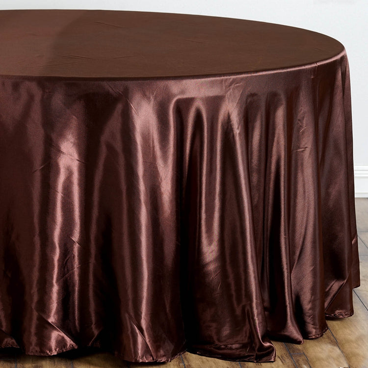 Chocolate 108 Inch Satin Round Tablecloth