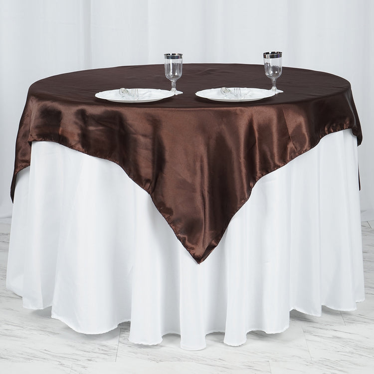 Seamless Chocolate Satin Square Table Overlay 60 Inch x 60 Inch 