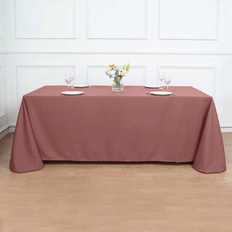 90X132 Inch Polyester Cinnamon Rose Seamless Rectangular Linen Tablecloth