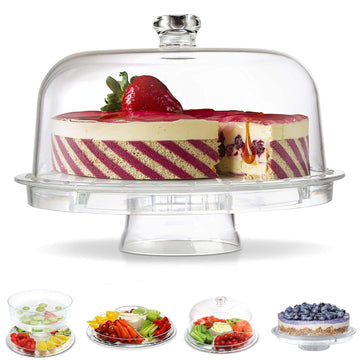 Clear Acrylic Cake Plate Stand and Dome Lid, Multipurpose Serving Dish 12"