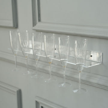 2 Pack | 21" Clear Acrylic Floating Wall Mounted Wine Glass Rack, 12 Champagne Flute Stemware Hanging Wall Shelves