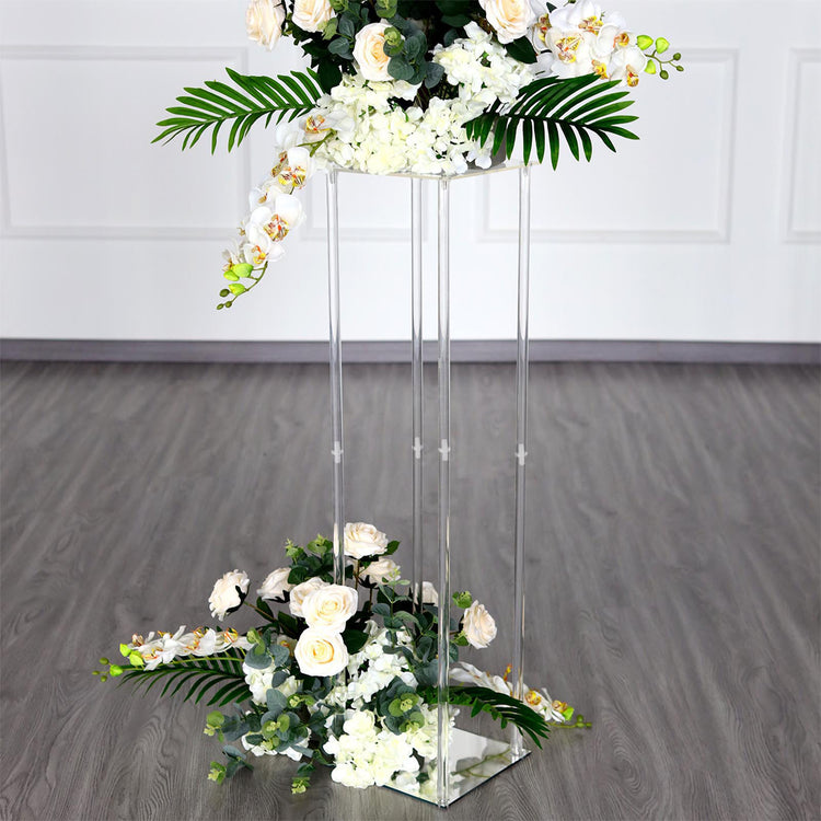 Clear Acrylic Floor Vase Flower Column Stand 40 Inch With Mirror Base