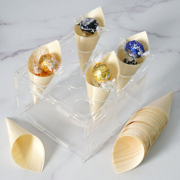 12-Slot Clear Acrylic Ice Cream Cone Display Stand, Plastic Food Cone or Jello Shot Syringe Tray Holder - 6"x 4"