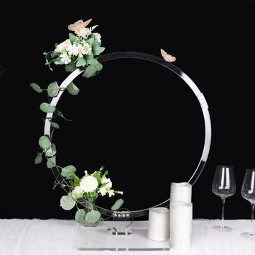 Clear Acrylic Table Wedding Arch Hoop Stand Centerpiece, Round Wreath Tabletop Decor 26"