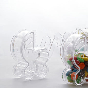 12 Pack Clear Baby Stroller Candy Treat Gift Boxes, Baby Shower Party Favor Boxes 4"