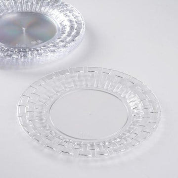 10 Pack Clear Basketweave Rim Plastic Dessert Appetizer Plates, Disposable Salad Plates 7"
