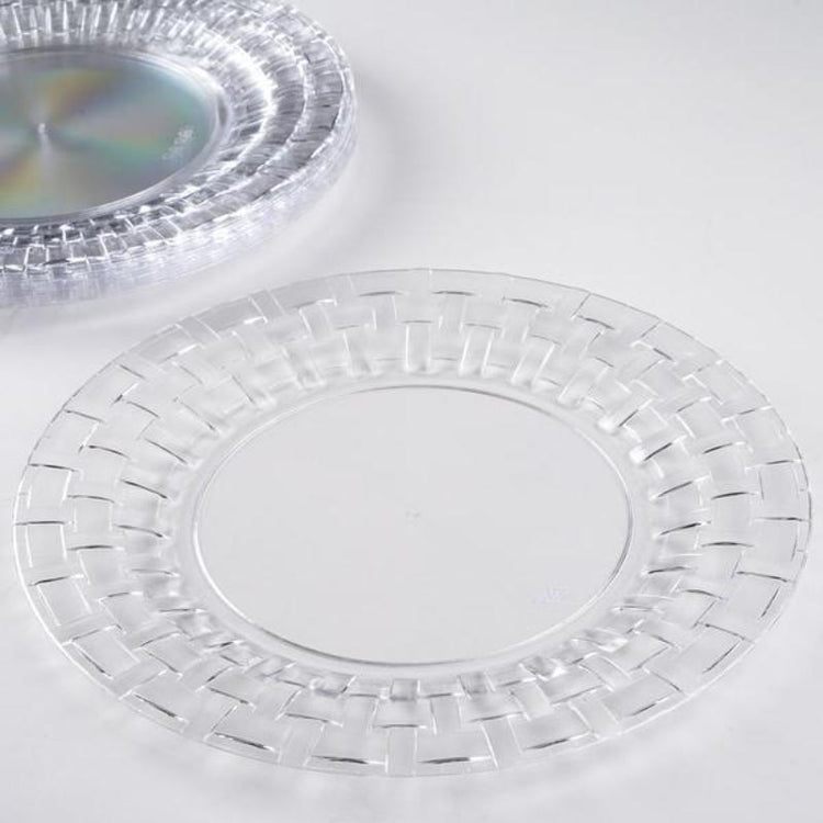 Clear Basketweave Rim Plastic Dinner Plates 10 Inch Disposable 10 Pack 