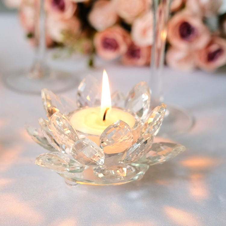 Clear 4.5 Inch Crystal Glass Lotus Votive Candle Holder