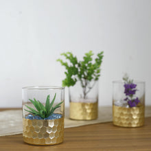 3 Pack - 4inch Glass Cylinder Vases with Gold Honeycomb Base - Glass Candle Holders