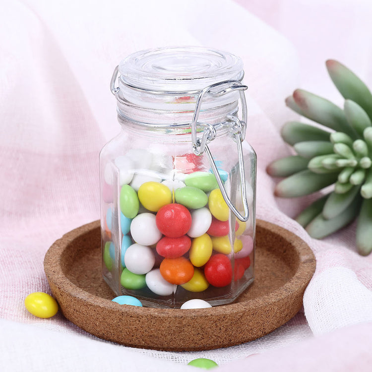 Clear Glass Hexagon Party Favor Candy Jars 4 OZ With Flip Lids 12 Pack