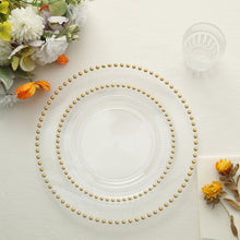 Set Of 8 Inch Appetizer Plates In Clear Plastic With Gold Beaded Rim